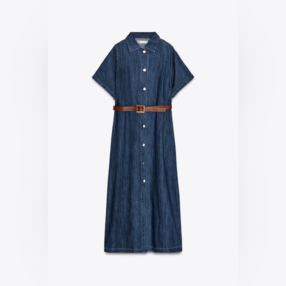 Zara Women’s Belted Denim Midi Dress Size Large - Picture 2 of 3